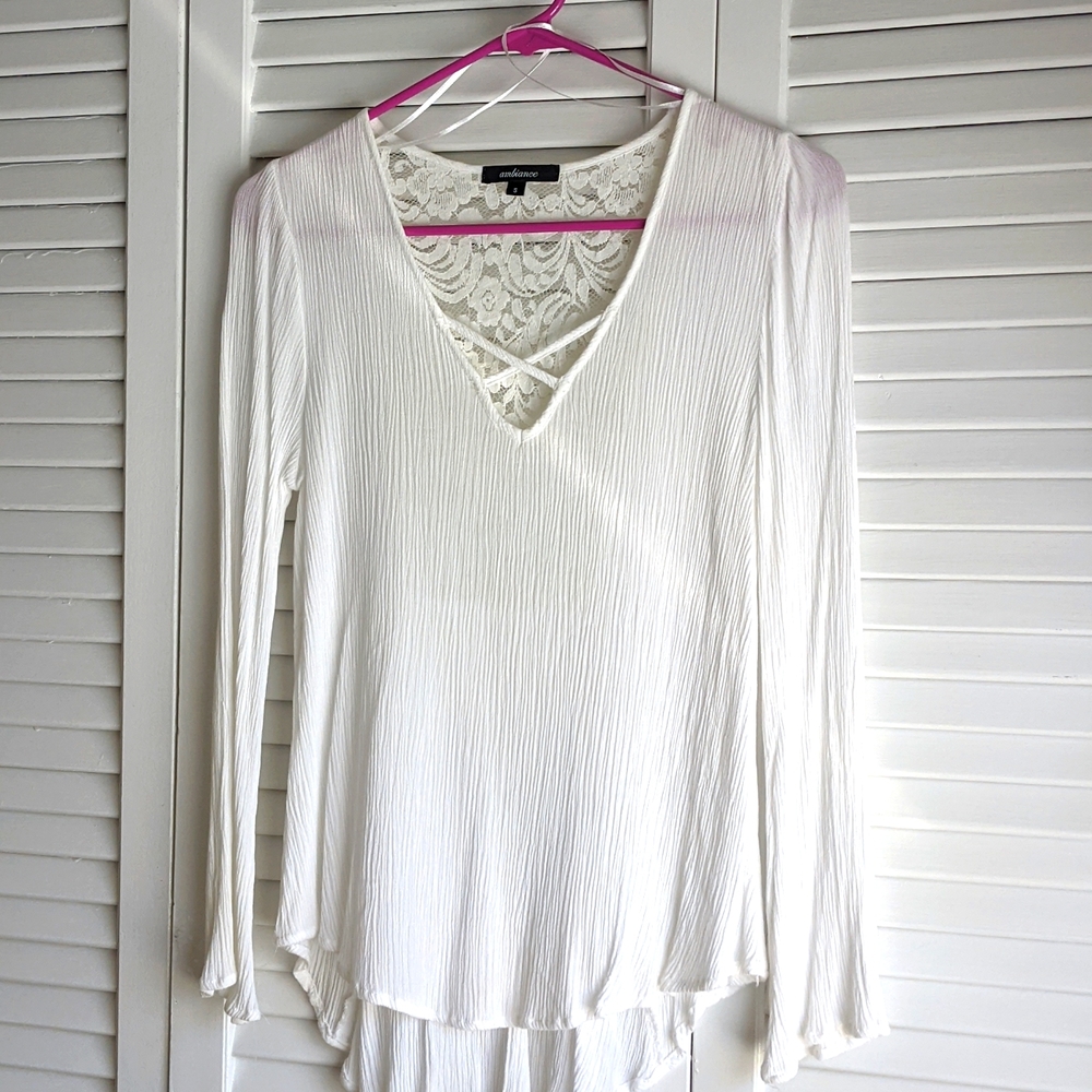 Sheer White Lace Top-long sleeve